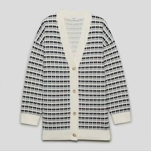 Babaton Black and Cream Grid Knit Cardigan
